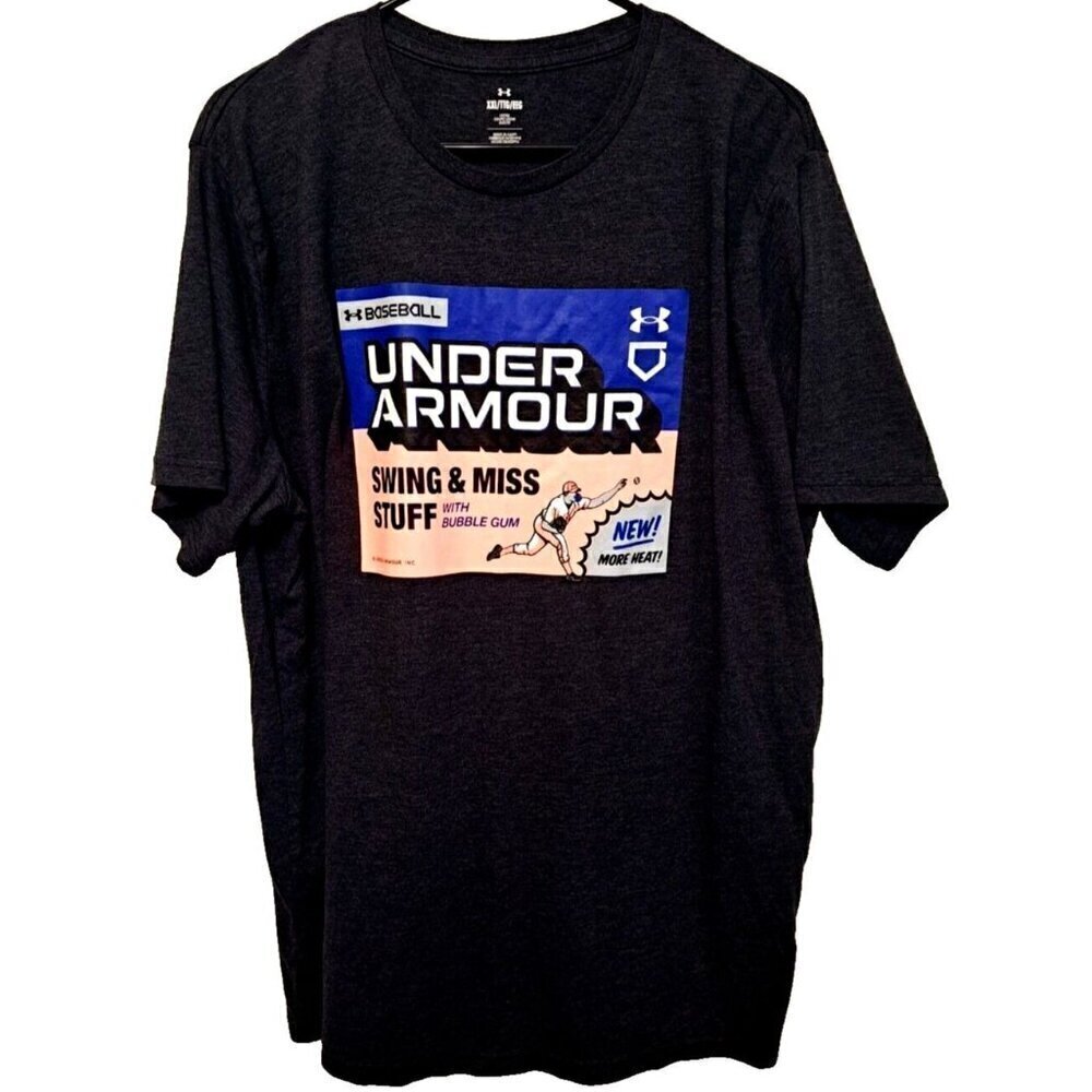 Under Armour Men's XXL Short Sleeve Dark Gray Graphic Baseball Bubble Gum Shirt